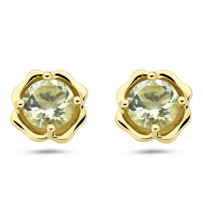 Oorknoppen Chaton geelgoud-amethist goudkleurig-groen 8,5 mm