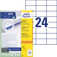 Avery-Zweckform 3474 Universele etiketten 70 x 37 mm Papier Wit 2400 stuk(s) Permanent hechtend Inkjet, Laser (zwart/wit), Laser (kleur), Kopiëren (zwart/wit), - thumbnail