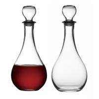 Wijn/water karaf - 2x - transparant - 1,2 liter - glas - waterkaraf - schenkfles met stop