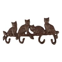 Katten kapstok/wandrekje van gietijzer met 4 kattenstaart haken 29 cm bruin - Kapstokken - thumbnail