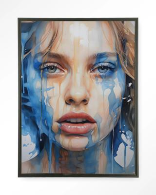 Urban Cotton Wandkleed 'Aqua' 110 x 145cm in Floating Frame - black