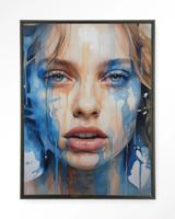 Urban Cotton Wandkleed 'Aqua' 110 x 145cm in Floating Frame - black