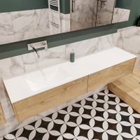 Mondiaz Lush Cloud badmeubel eiken licht 180 cm 2 lades solid surface enkele spoelbak links zonder kraangat