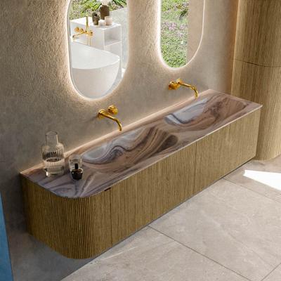 Badmeubel Mondiaz Kurve-Dlux | 175 cm | Meubelkleur Dusk | Wastafelkleur Sombra | Solid surface | Dubbel / Rechts spoelbak | Zonder kraangat(en)