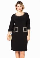 Yoek Dress strass trimmed | Zwart | Maat 50/52