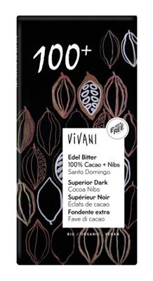 Vivani Chocolade puur superieur 100% + cacao nibs bio Vivani Chocolade puur superieur 100% + cacao nibs bio