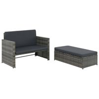 vidaXL 2-delige Loungeset met kussens poly rattan grijs