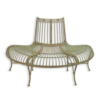 A DEMI ROUND IRON TREE BENCH - REDDISH GREEN