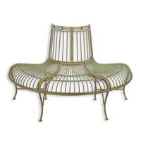 A DEMI ROUND IRON TREE BENCH - REDDISH GREEN