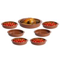 Tapas serveerschalen set - 1x D22 cm en 6x D15 cm - rond - Spaans terracotta ovenschaaltjes