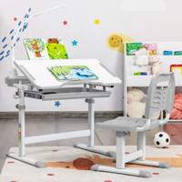 Kindertafel Kinderschreibtisch Set met Boekenstandaard & LED-licht voor Jongens & Meisjes Grijs