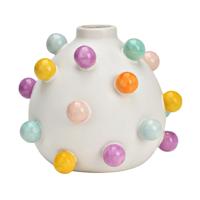 Wurm Bloemenvaas - wit met stippen - keramiek - 17 x 17 x 15 cm - vaas
