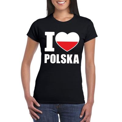 Polen supporters kleding t-shirt - voor dames - zwart - met vlag kleuren print - korte mouwen Polen supporters kleding t-shirt - voor dames - zwart - met vlag kleuren print - korte mouwen