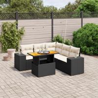 6-delige Loungeset met kussens poly rattan zwart