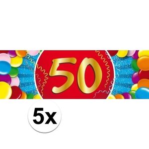 5x 50 Jaar leeftijd stickers 19 x 6 cm verjaardag versiering