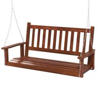 2-Persoons Houten Buitenschommel Patio Hangbank Stoel met 230 KG Draagvermogen Schommelbank 136 x 67 x 63 cm Bruin