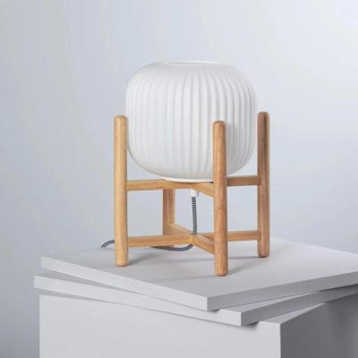 Tafellamp hout en opaalglas met stekker schakelaar en E27 fitting &apos;Givano&apos;