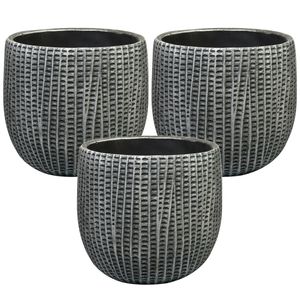 Bloempot/plantenpot - 3x - binnen - zwart/metaal look - D15 en H13 cm - cement