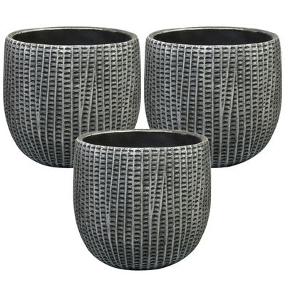Bloempot/plantenpot - 3x - binnen - zwart/metaal look - D15 en H13 cm - cement