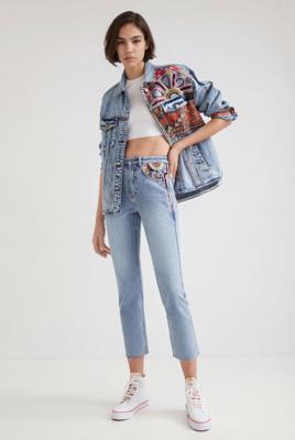 Straight cropped jeans met sierranden - BLUE - 44
