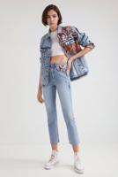 Straight cropped jeans met sierranden - BLUE - 44