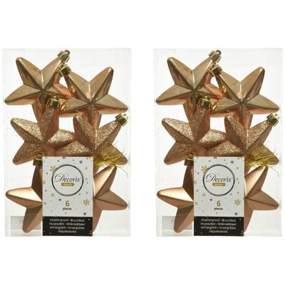 Decoris kersthanger sterren - 12x st - camel bruin - 7 cm - kunststof - kerstornamenten