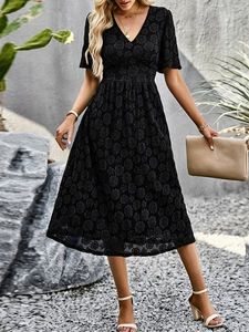 Casual Lace V Neck Loose Dress With No