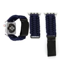 Magische plakken lederen paraplu touw nylon polshorloge band met RVS gesp voor Apple Watch serie 3 & 2 & 1 42mm (donkerblauw)