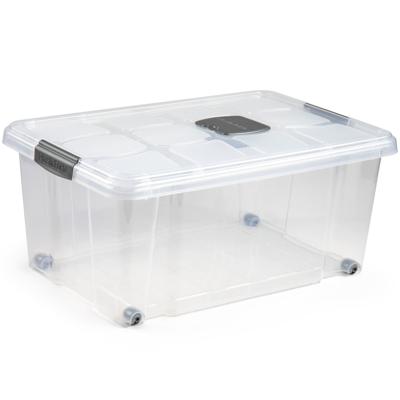 PlasticForte Opslagbak/box met deksel - 1x - 36L - 59 x 40 x 25 cm - transparant - met wielen