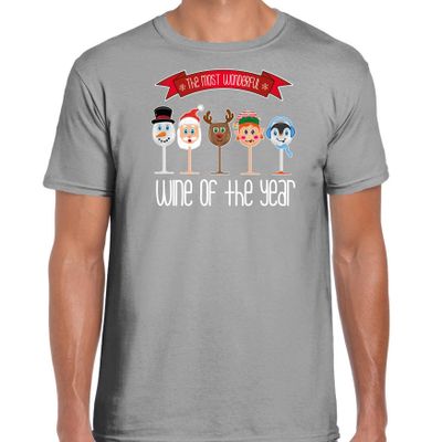 Fout kersttrui t-shirt voor heren - Kerst wijn glazen - grijs - drank/wine
