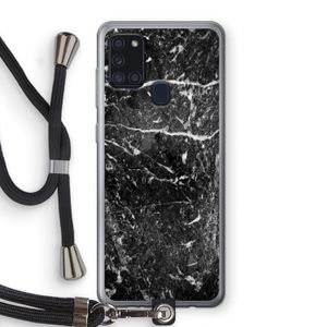 Zwart marmer: Samsung Galaxy A21s Transparant Hoesje met koord