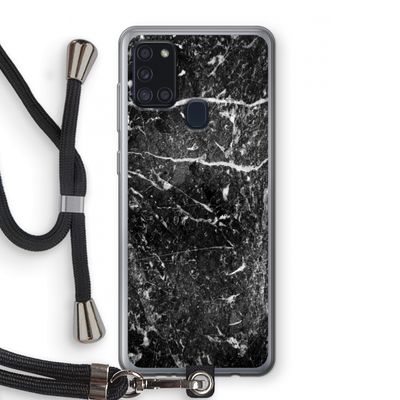 Zwart marmer: Samsung Galaxy A21s Transparant Hoesje met koord