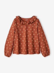 Shirt-blouse voor meisjes met glanzende motiefjes bruin met print