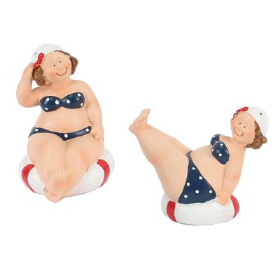 Woonkamer decoratie beeldjes set van 2 dikke dames - blauw badpak - 10 cm Woonkamer decoratie beeldjes set van 2 dikke dames - blauw badpak - 10 cm