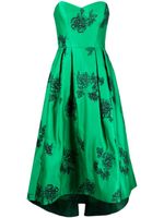 Marchesa Notte robe-bustier mi-longue à fleurs brodées - Vert - thumbnail