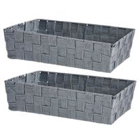 Set van 2x stuks kast/badkamer opbergmandjes zilvergrijs 34 x 21 x 8,5 cm