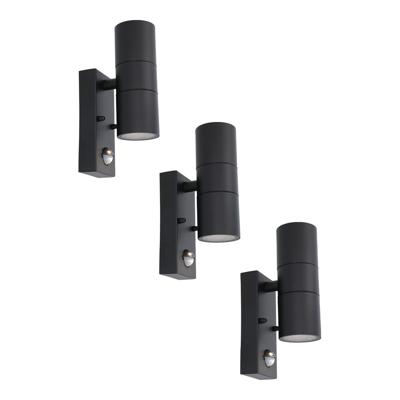 Set van 3 Blenda Wandlamp Zwart - 6000K daglicht Wit - 10 Watt 800 lumen - Bewegingssensor en Schemerschakelaar - IP44 Waterdicht - Up & Downlight voor buiten