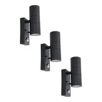 Set van 3 Blenda Wandlamp Zwart - 6000K daglicht Wit - 10 Watt 800 lumen - Bewegingssensor en Schemerschakelaar - IP44 Waterdicht - Up & Downlight voor buiten