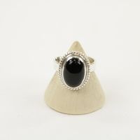 Zilveren Ring met Zwarte Onyx Maat 17 - Verstelbaar (Sterling Zilver 925)