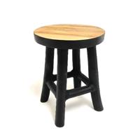 VD Leeden plantverhoger - teak hout - zwart - D17 x H22 cm - mini krukje