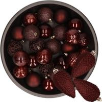 43x stuks kunststof kerstballen en dennenappel ornamenten mahonie bruin - Kerstbal - thumbnail