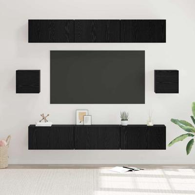 Tv-meubelset 8 pcs Zwart eiken 60 x 30 x 30 cm Bewerkt hout