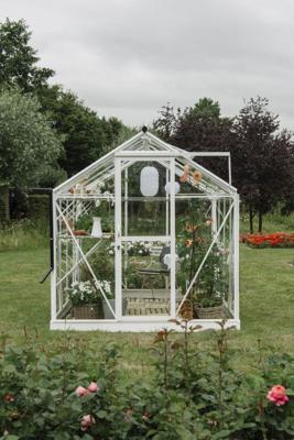 Royal Well tuinkas Mary 1 met veiligheidsglas en fundering - wit