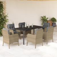 7-delige Tuinset met kussens poly rattan beige