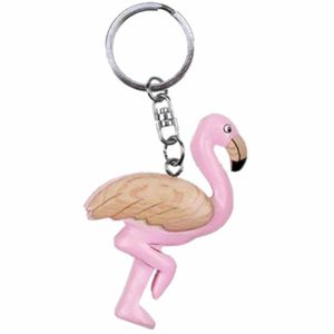 Houten flamingo sleutelhanger 7 cm   -