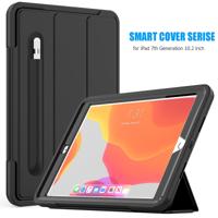 Voor iPad 10 2 magnetische horizontale Flip beschermhoes met drie-opklapbare houder & slaap/Wake-up functie & Pensleuven (zwart)