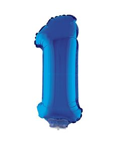 Folieballon Klein Cijfer &apos;1&apos; Blauw Met Stokje (41cm)