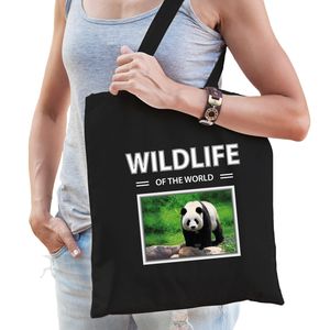 Panda tasje zwart volwassenen en kinderen - wildlife of the world kado boodschappen tas