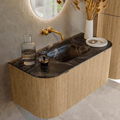 Badmeubel Mondiaz Kurve-Dlux | 100 cm | Meubelkleur Oak | Wastafelkleur Lava | Solid surface | Midden spoelbak | Zonder kraangat(en)