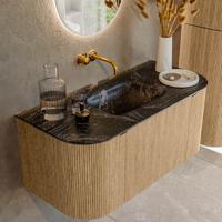 Badmeubel Mondiaz Kurve-Dlux | 100 cm | Meubelkleur Oak | Wastafelkleur Lava | Solid surface | Midden spoelbak | Zonder kraangat(en)